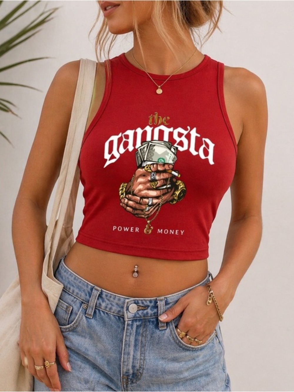 Red Graphic Crop Tank Top - 'The Gangsta'